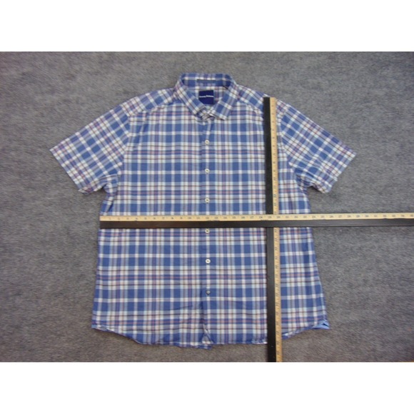 Tommy Bahama Shirt Mens XL Blue Plaid Stretch Cotton Short Sleeve Casual Button - Picture 4 of 8